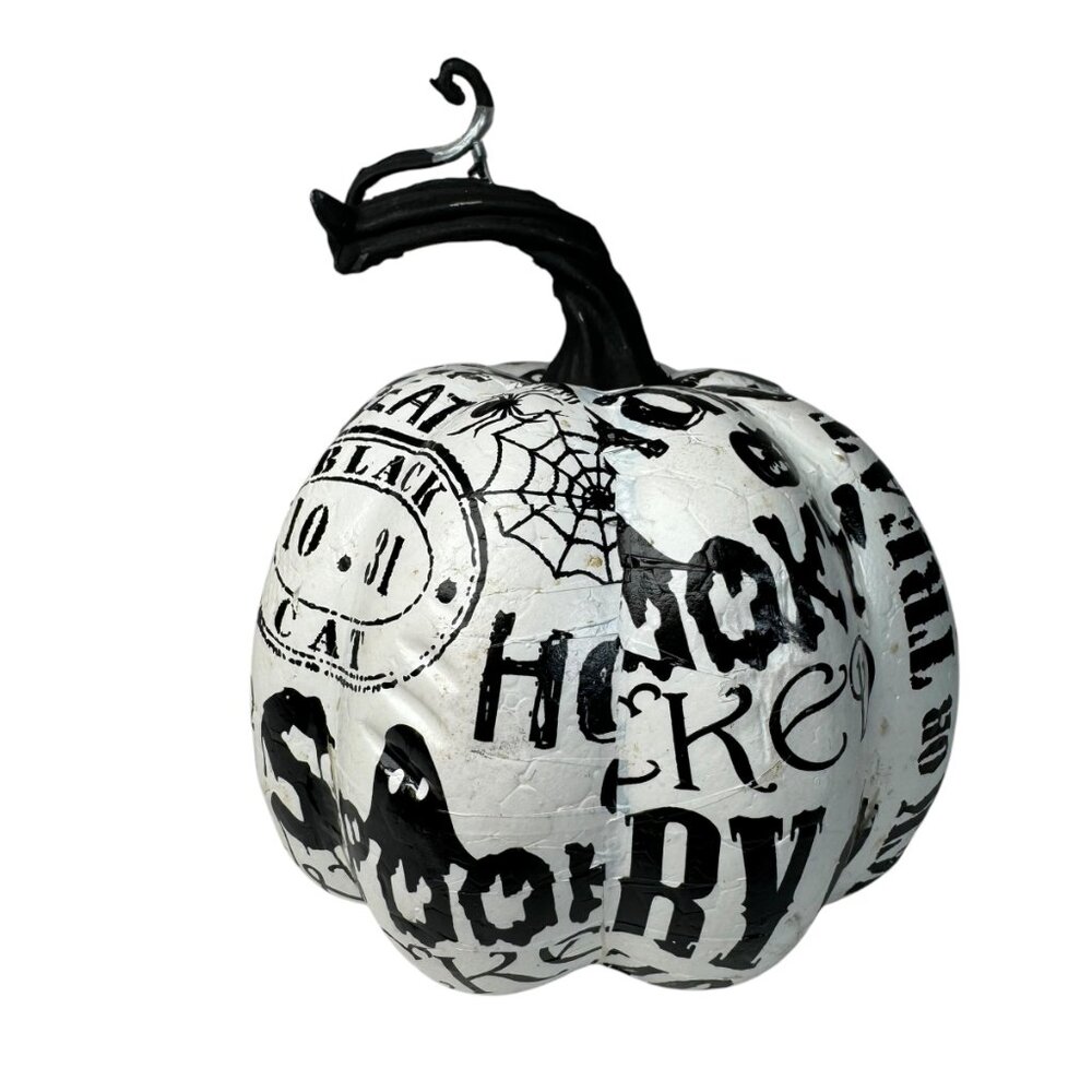 Black & White Pumpkin w Print Jack O Lantern Halloween Horror Goth October 31st - Picture 2 of 3